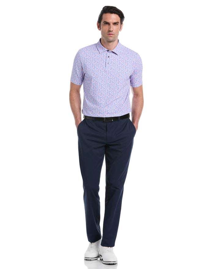 Mini Floral Print Golf Polo (Cornflower Blue) 