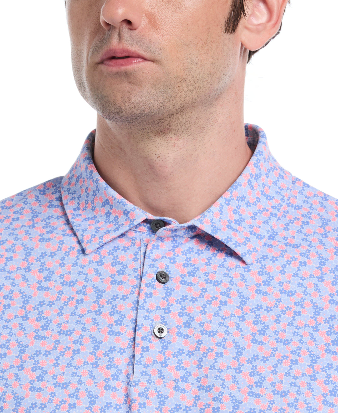 Mini Floral Print Golf Polo (Cornflower Blue) 