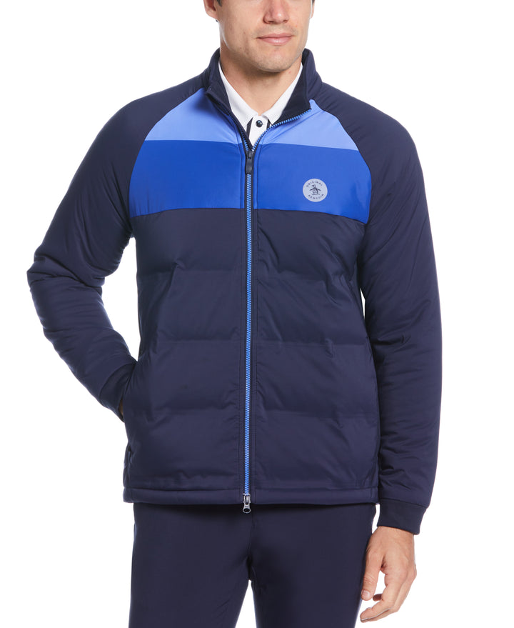 Mixed Media Color Blocked Insulated Full Zip Jacket (Black Iris) 