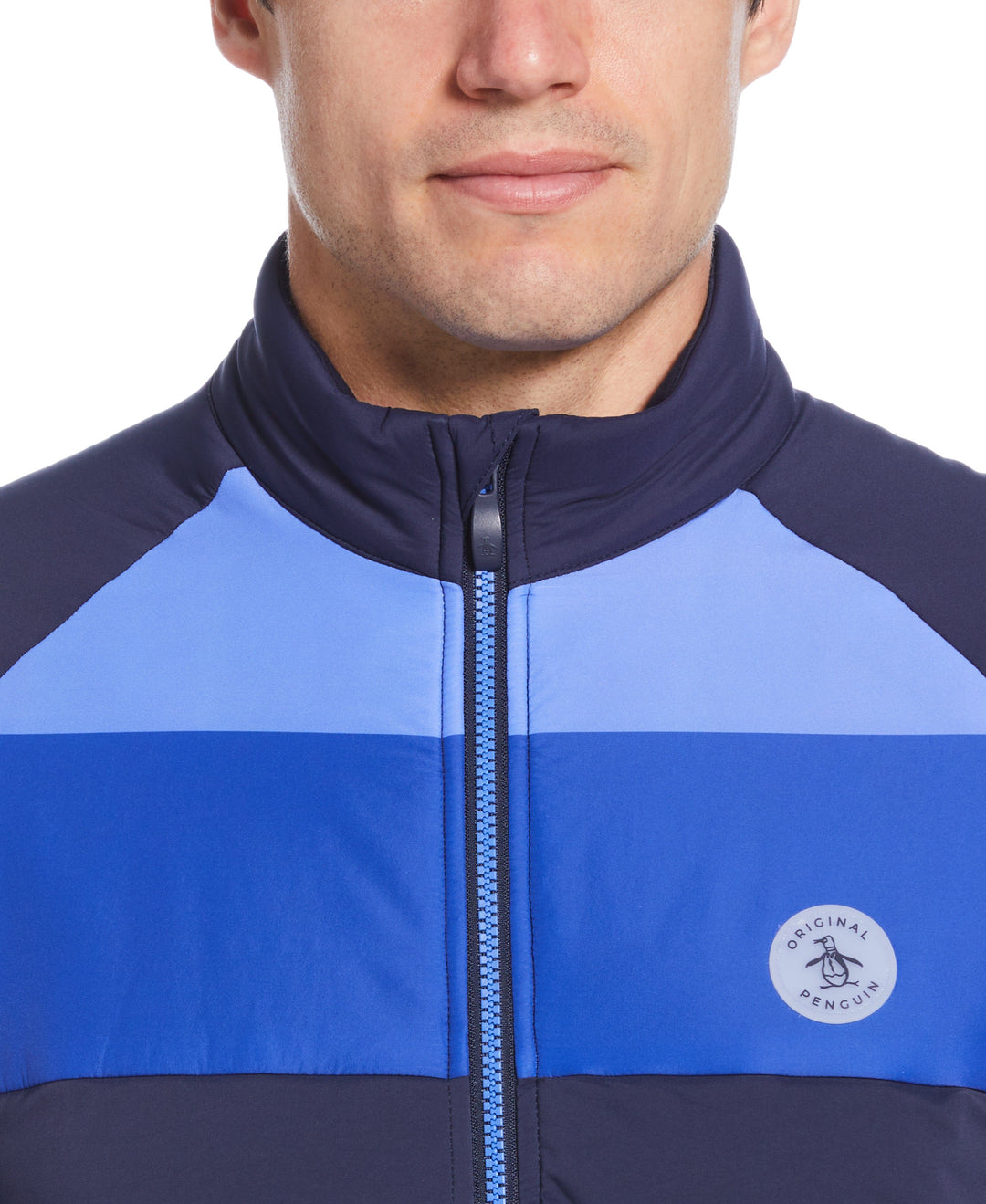 Mixed Media Color Blocked Insulated Full Zip Jacket (Black Iris) 