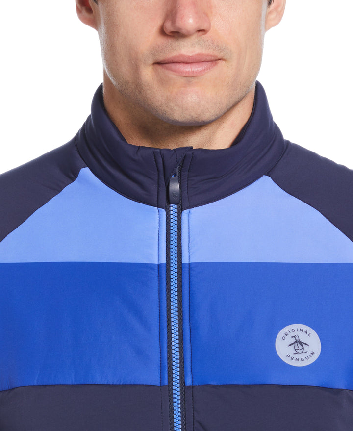 Mixed Media Color Blocked Insulated Full Zip Jacket (Black Iris) 