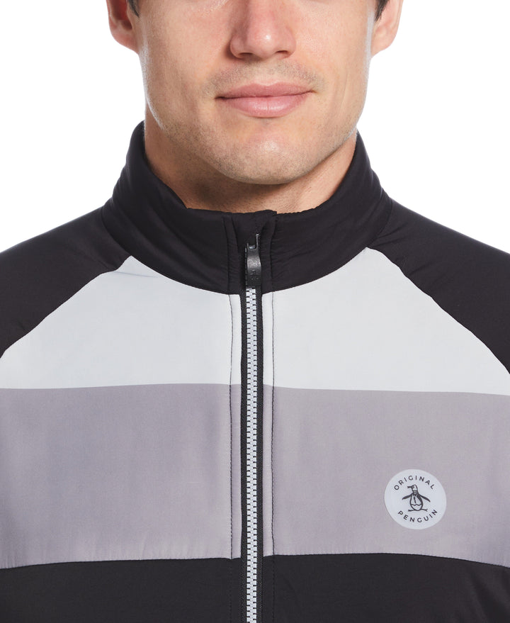 Mixed Media Color Blocked Insulated Full Zip Jacket (Caviar) 