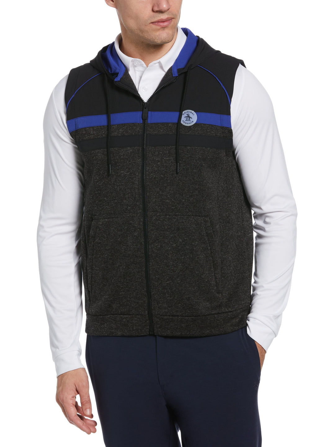 Mixed Media Fleece Golf Hoodie Vest (Dark Caviar Heather) 