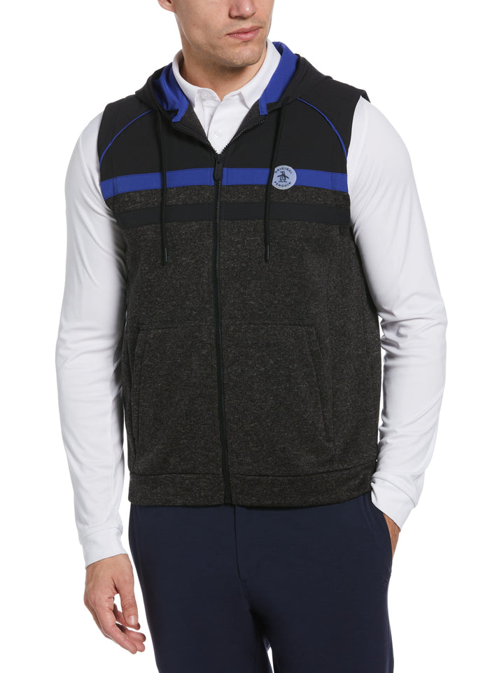 Mixed Media Fleece Golf Hoodie Vest (Dark Caviar Heather) 