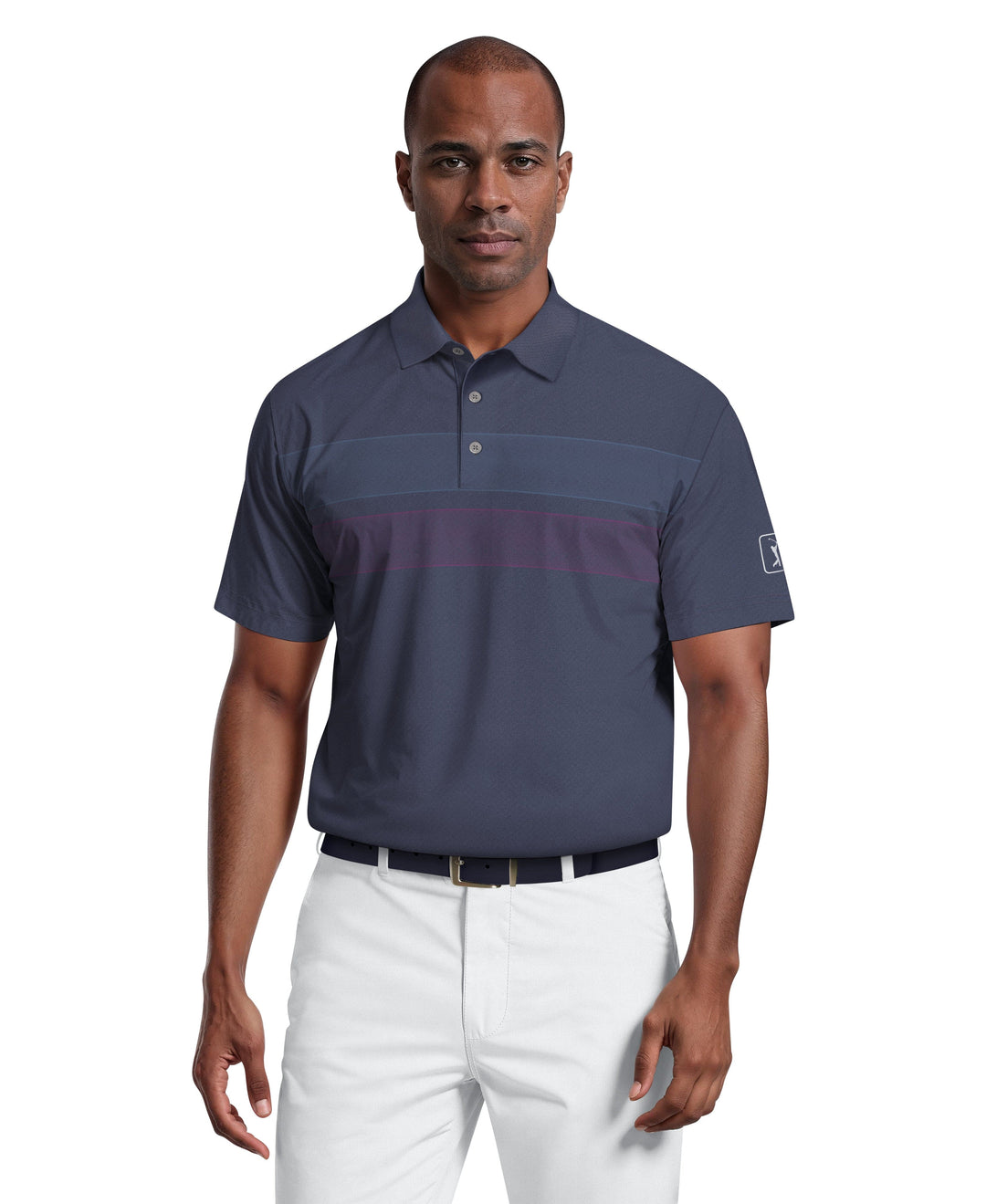 Motion Chest Stripe Print Golf Polo (Peacoat) 