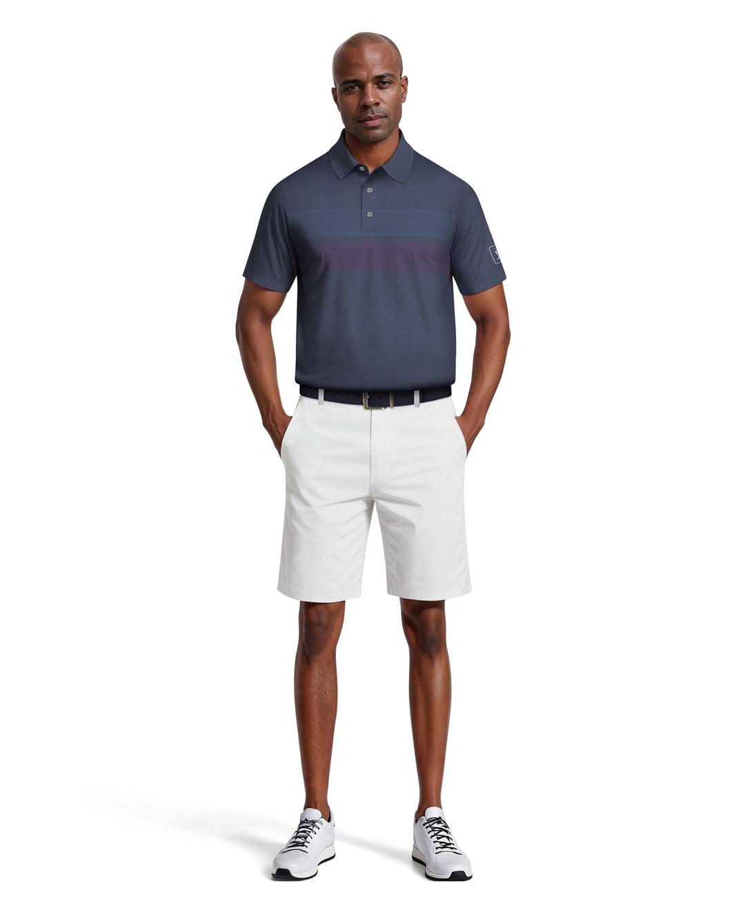 Motion Chest Stripe Print Golf Polo (Peacoat) 