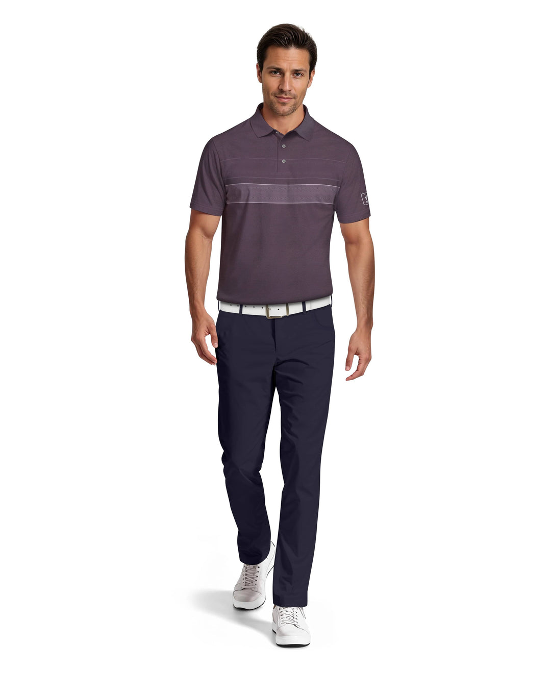 Motion Chest Stripe Print Golf Polo (Dark Purple) 