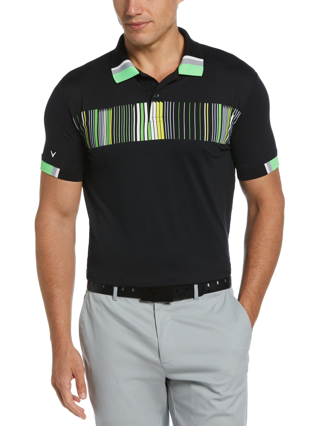 Multi-Color Floppy Disk Print Golf Polo (Caviar) 