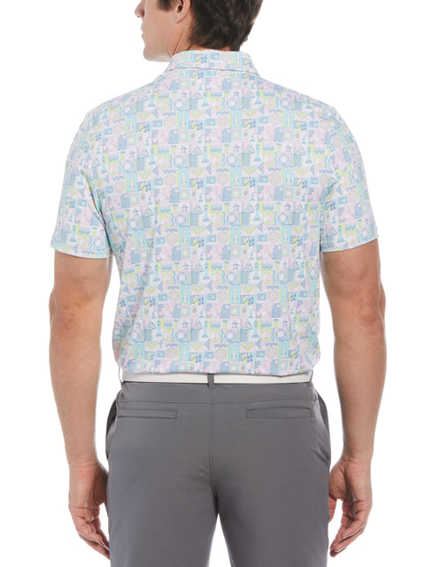 Novelty Grid Print Short Sleeve Golf Polo Shirt (Bright White) 