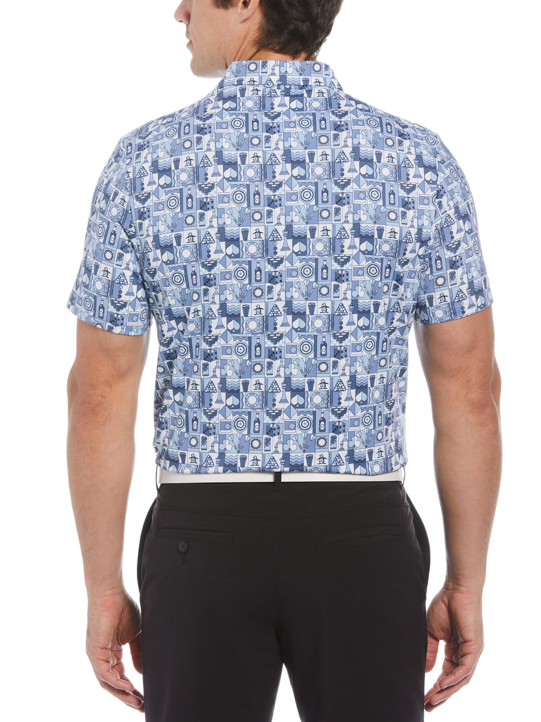 Novelty Grid Print Short Sleeve Golf Polo Shirt (Black Iris) 