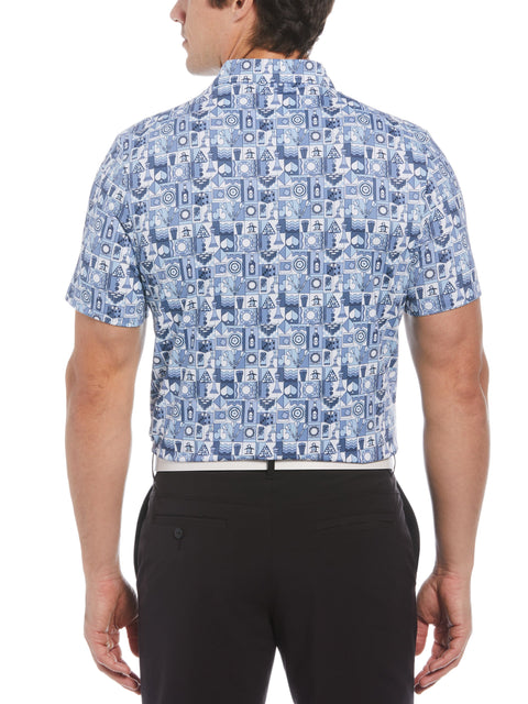 Novelty Grid Print Short Sleeve Golf Polo Shirt (Black Iris) 