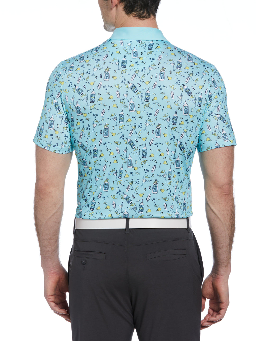 Novelty Martini Print Golf Polo Shirt (Tanager Turquoise) 