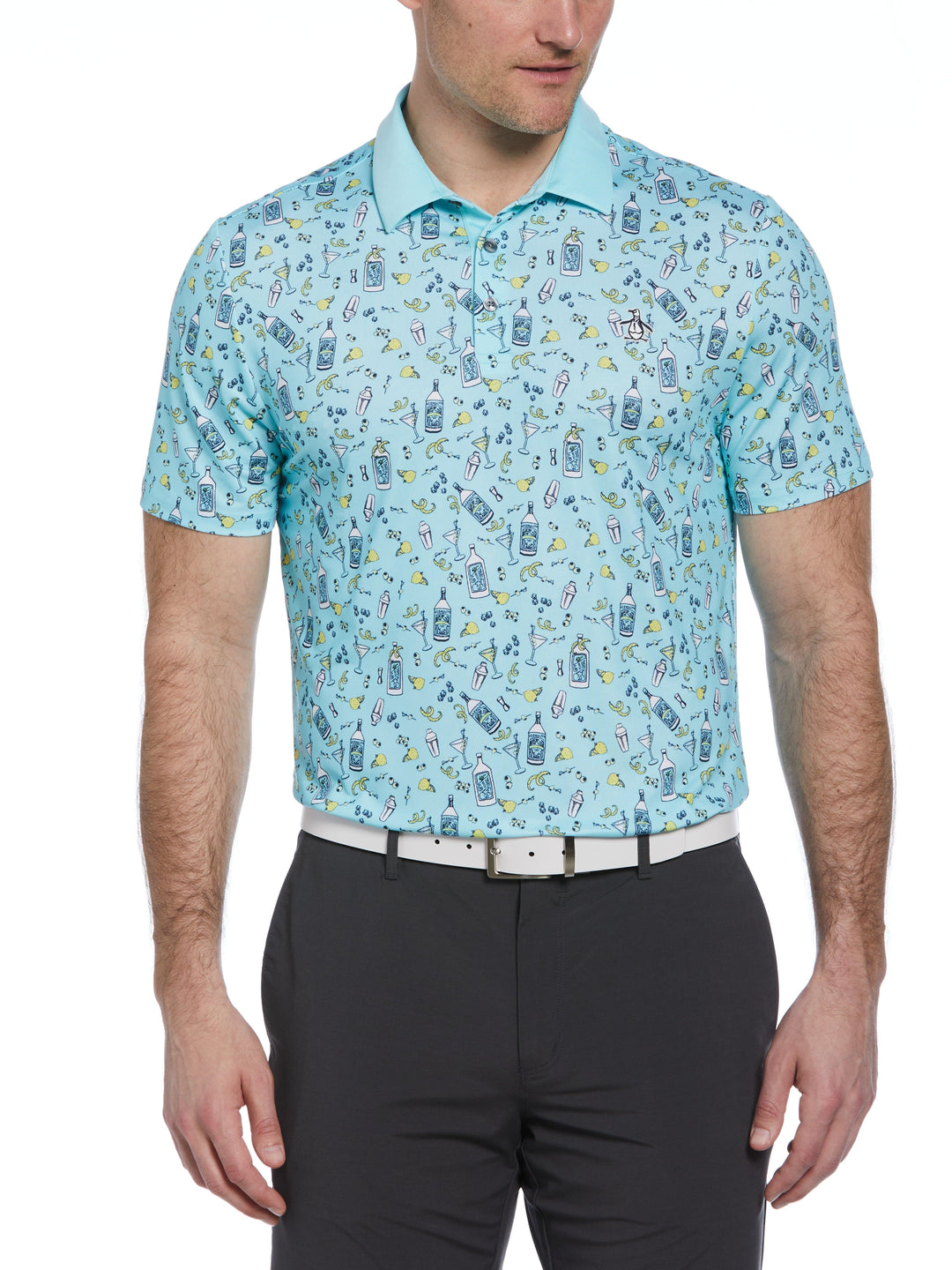 Novelty Martini Print Golf Polo Shirt (Tanager Turquoise) 