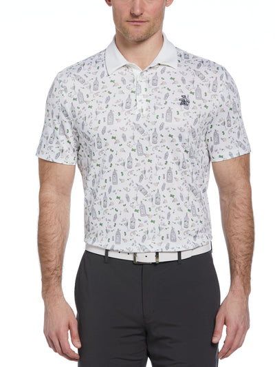 Novelty Martini Print Golf Polo Shirt (Bright White) 