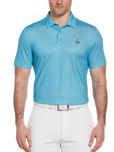 Novelty Old Fashioned Drink Print Golf Polo (Blue Atoll) 