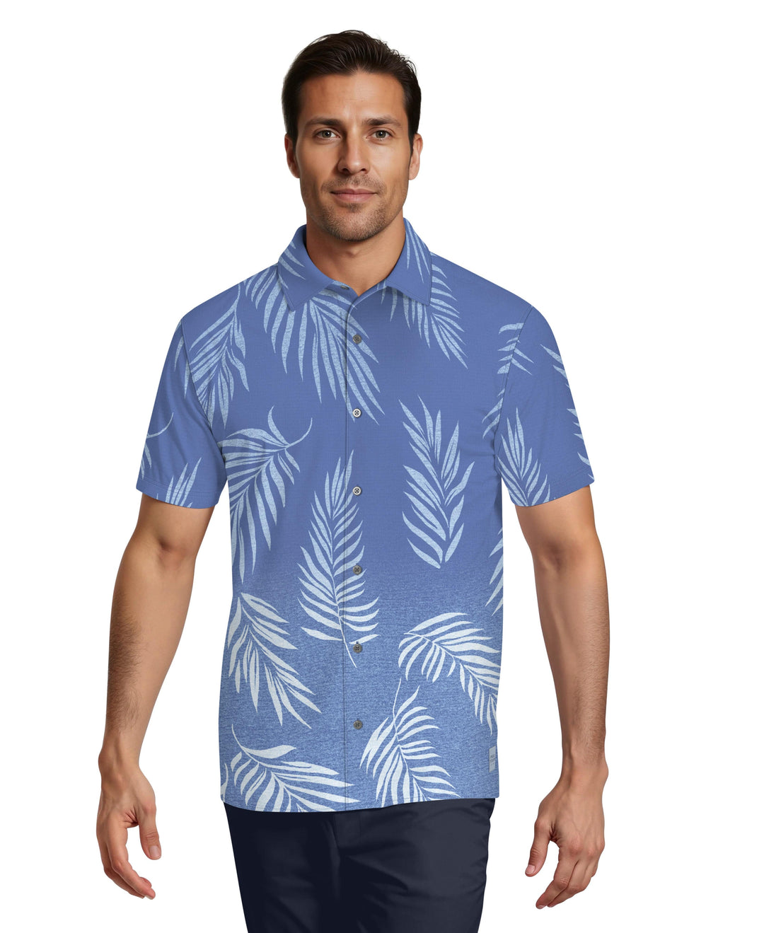 Ombre Botanical Print Woven Golf Shirt (Clear Sky) 