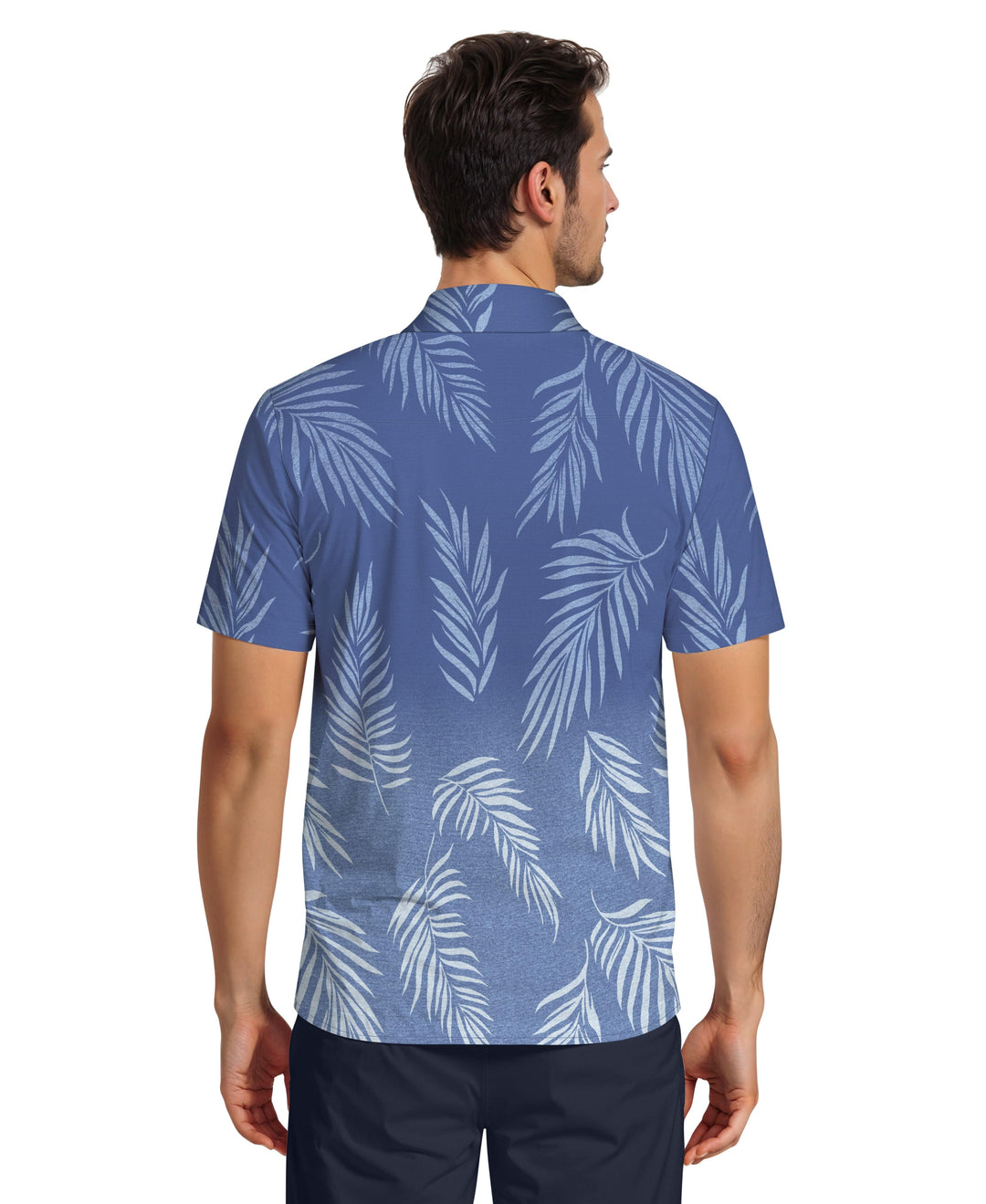 Ombre Botanical Print Woven Golf Shirt (Clear Sky) 