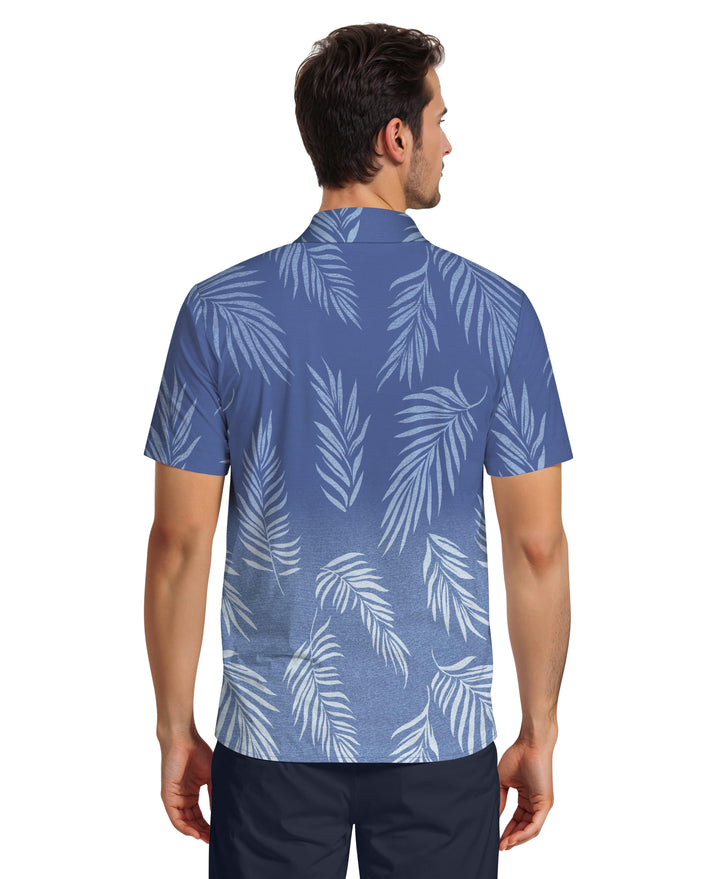 Ombre Botanical Print Woven Golf Shirt (Clear Sky) 