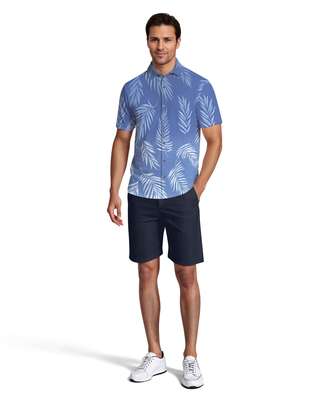 Ombre Botanical Print Woven Golf Shirt (Clear Sky) 