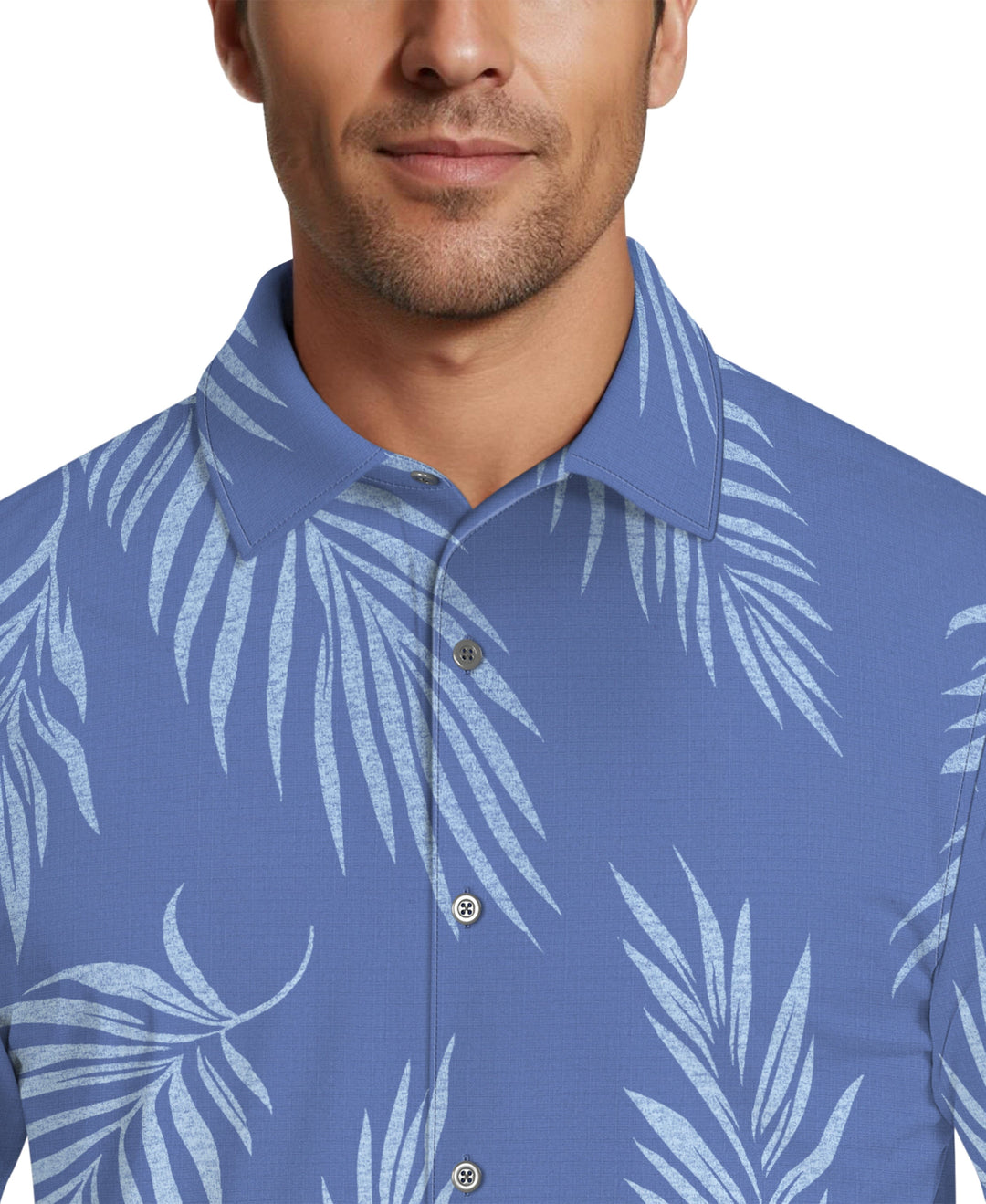 Ombre Botanical Print Woven Golf Shirt (Clear Sky) 