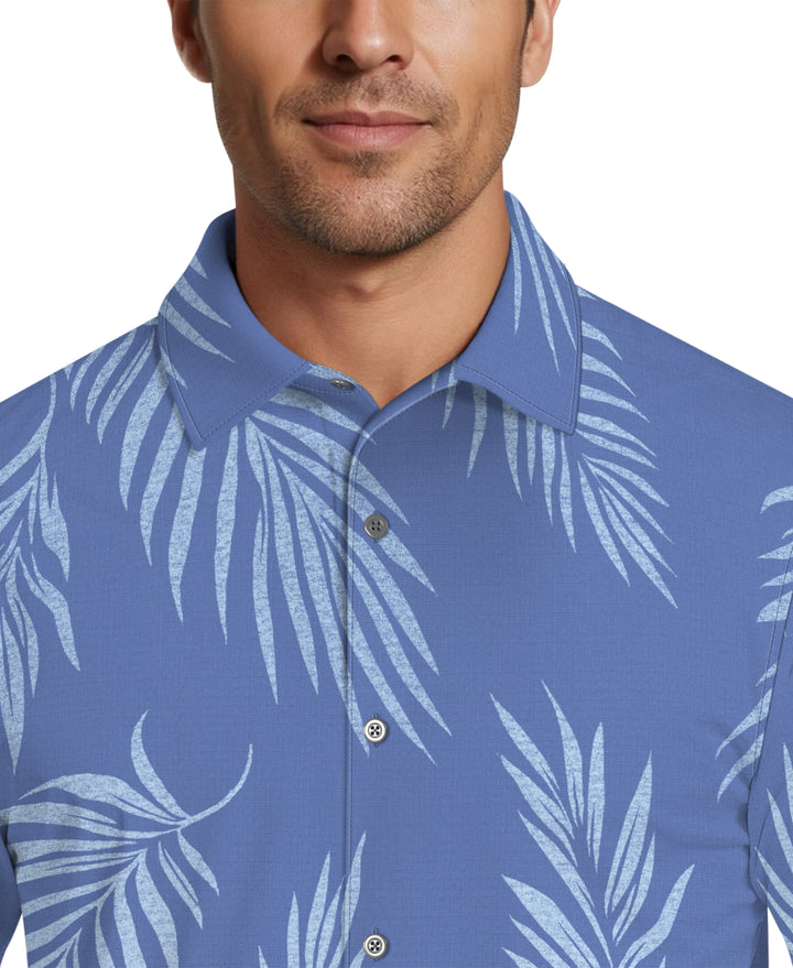 Ombre Botanical Print Woven Golf Shirt (Clear Sky) 