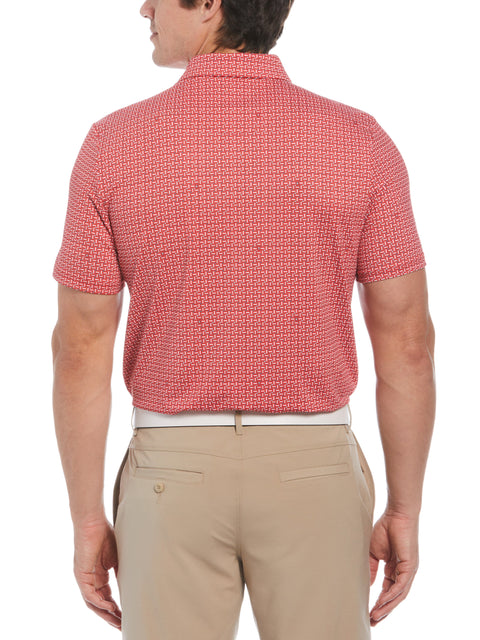 Original Geometric Print Short Sleeve Golf Polo Shirt (Poinsettia) 