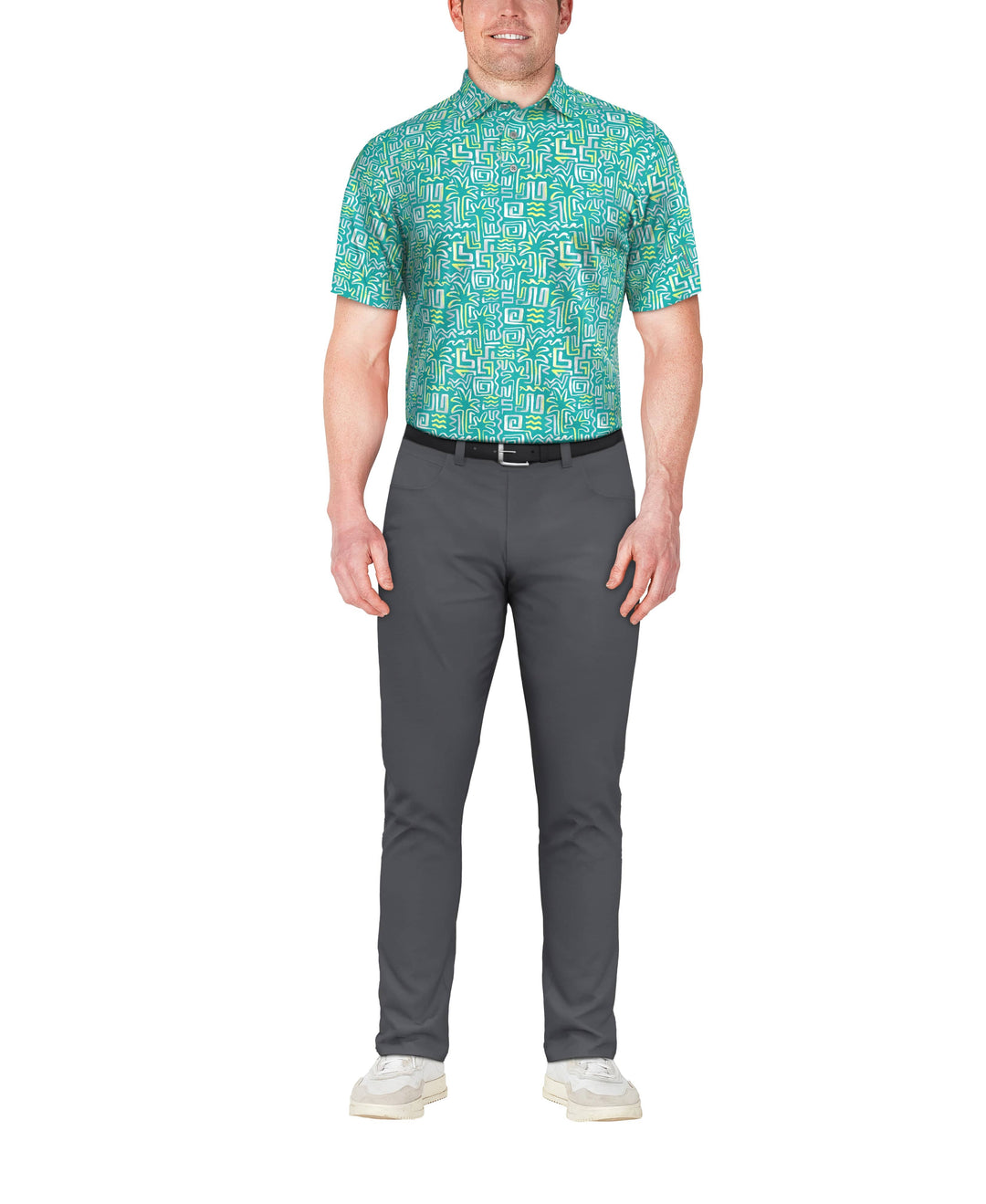 SHORT SLEEVE PALM CONVERSATIONAL PRINT POLO (Scuba Blue) 