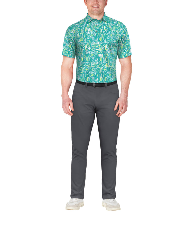 SHORT SLEEVE PALM CONVERSATIONAL PRINT POLO (Scuba Blue) 
