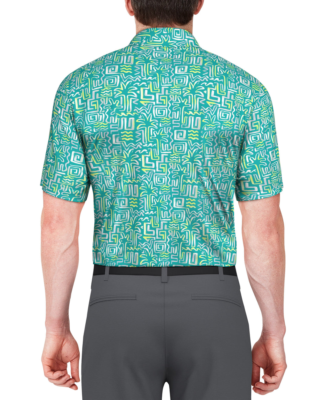 SHORT SLEEVE PALM CONVERSATIONAL PRINT POLO (Scuba Blue) 