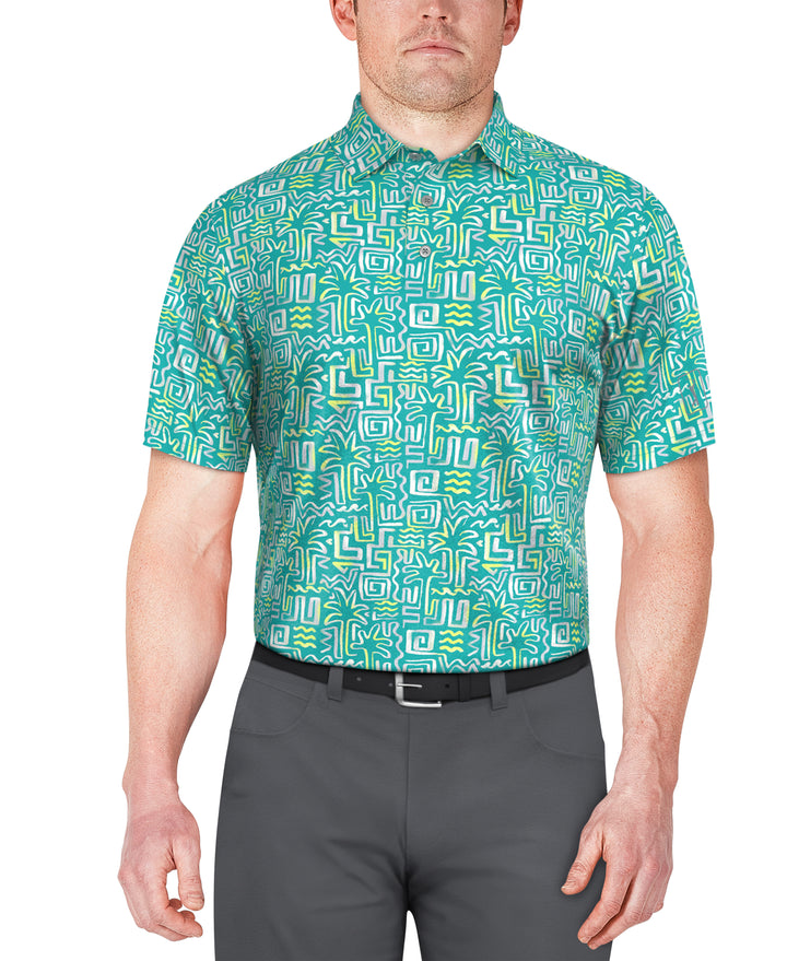 SHORT SLEEVE PALM CONVERSATIONAL PRINT POLO (Scuba Blue) 