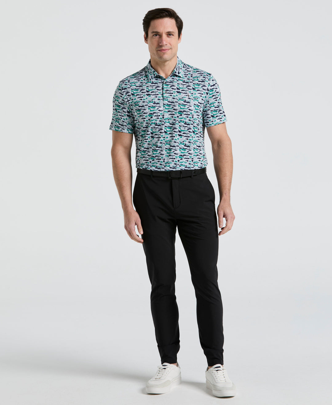 Palm Tree Bunker Print Golf Polo (Galapagos Green) 