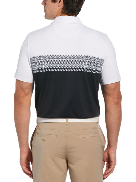 Penguin Stripe Block Print Short Sleeve Golf Polo Shirt (Bright White) 