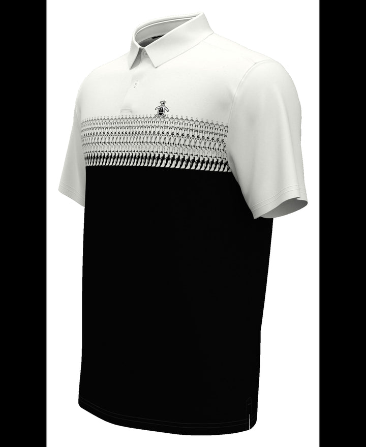 Penguin Stripe Block Print Short Sleeve Golf Polo Shirt (Bright White) 