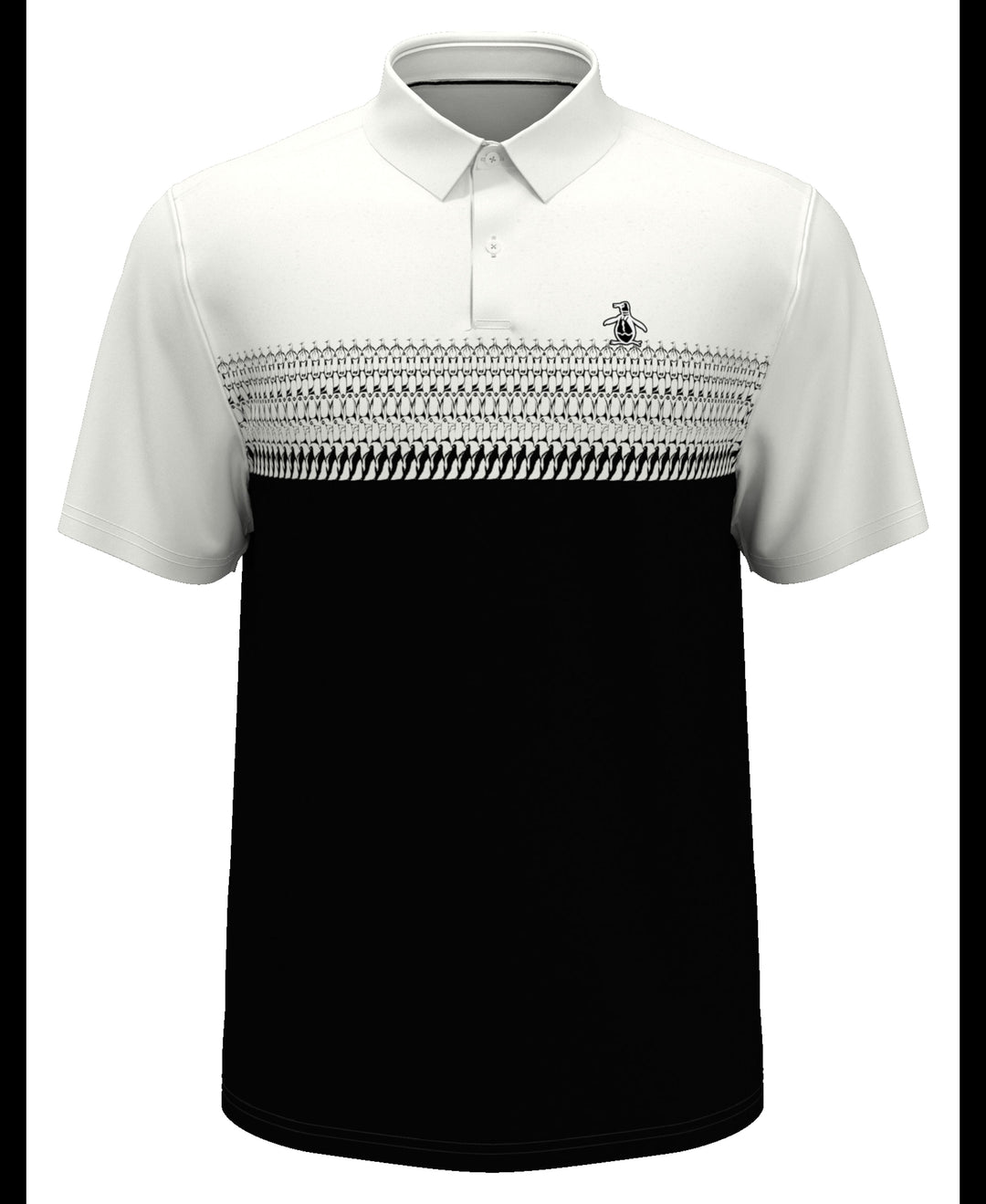 Penguin Stripe Block Print Short Sleeve Golf Polo Shirt (Bright White) 