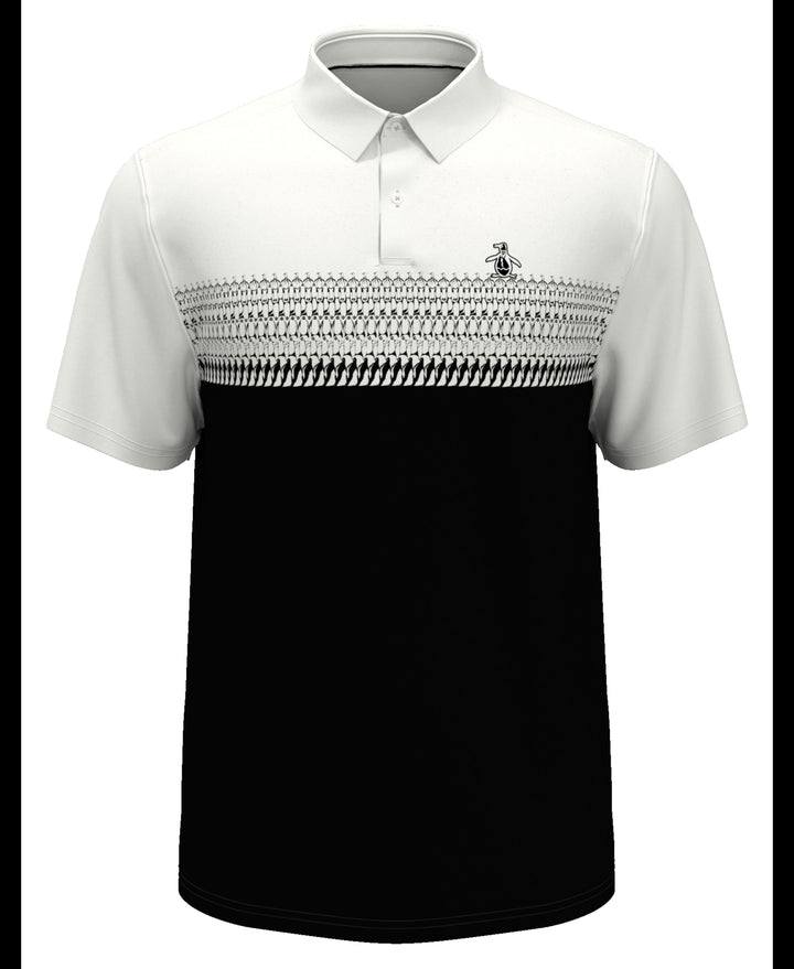 Penguin Stripe Block Print Short Sleeve Golf Polo Shirt (Bright White) 