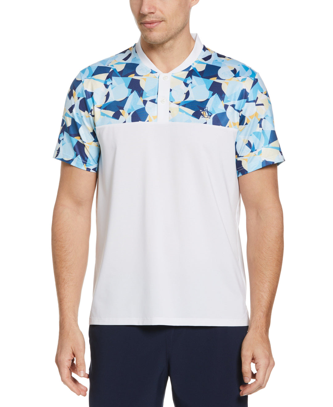 Performance Tennis Ball Print Henley Tee (Bright White) 