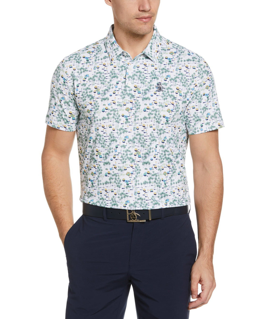 Pete In The Park Print Golf Polo (Bright White) 