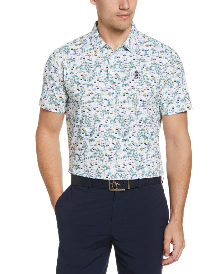 Pete In The Park Print Golf Polo (Bright White) 