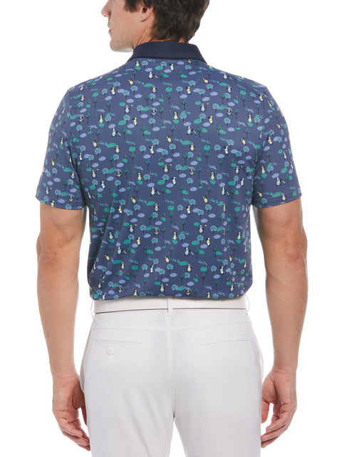 Pete on the Course Print Short Sleeve Golf Polo Shirt (Black Iris) 