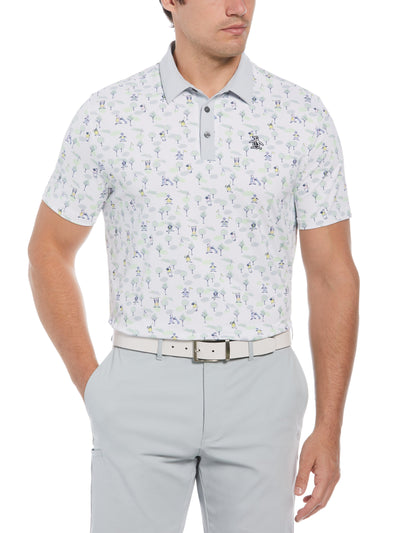 Pete on the Course Print Short Sleeve Golf Polo Shirt (Bright White) 