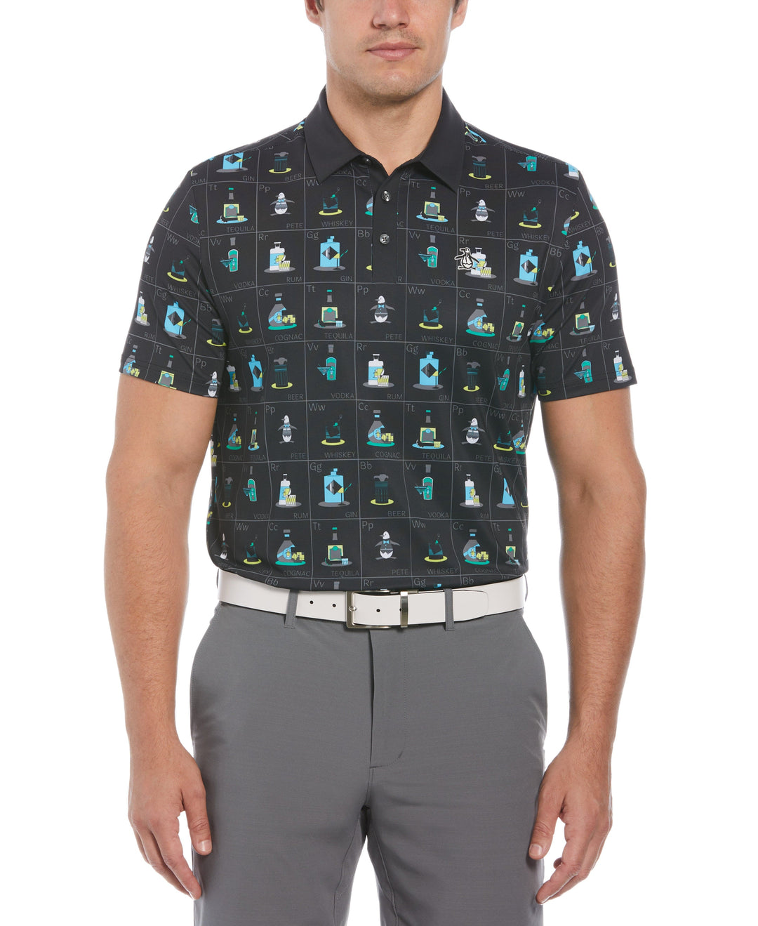 Pete's Flash Cards Print Short Sleeve Golf Polo Shirt (Caviar) 