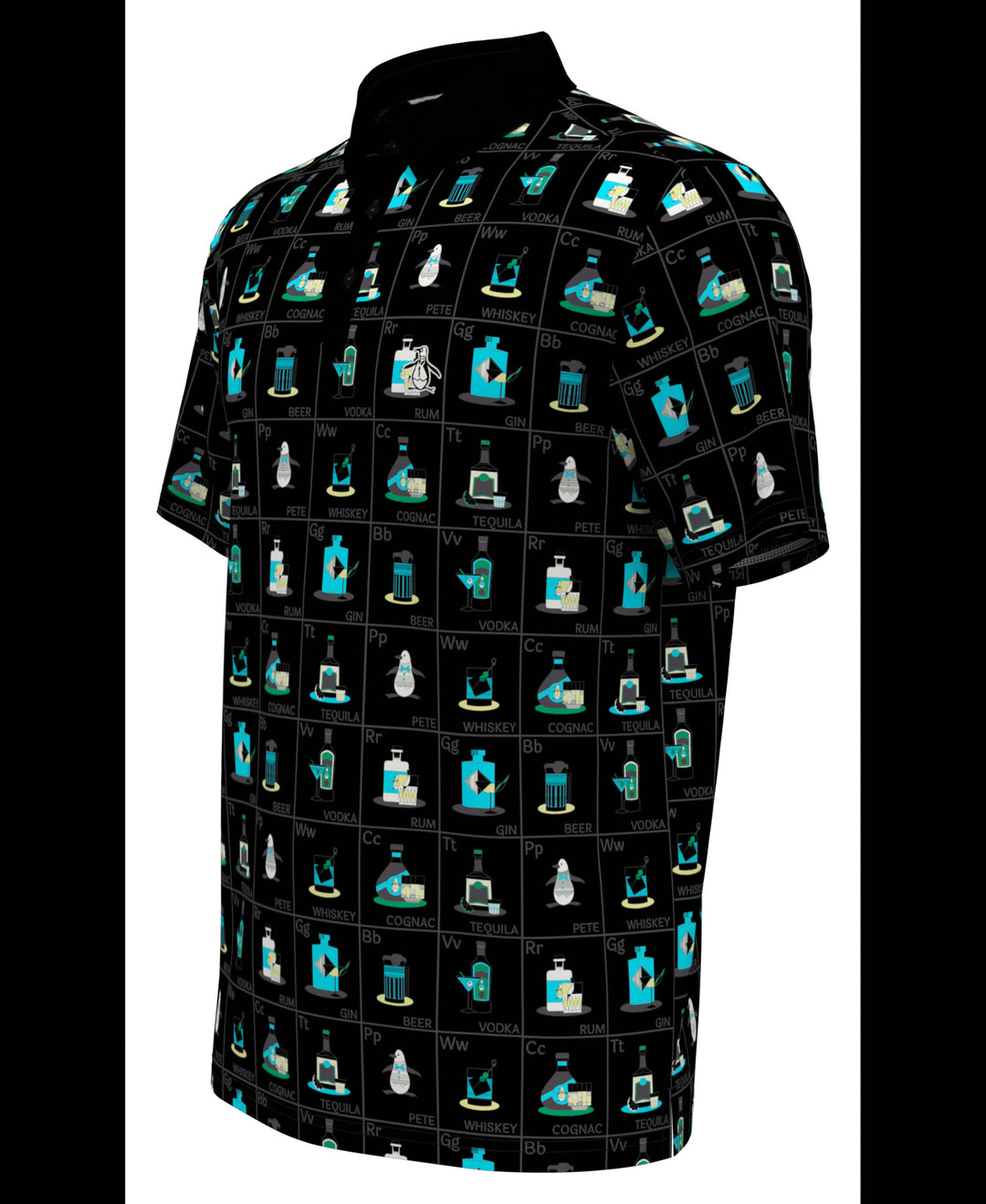 Pete's Flash Cards Print Short Sleeve Golf Polo Shirt (Caviar) 