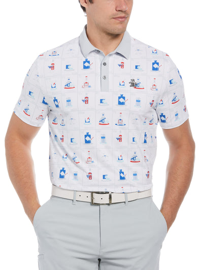 Pete's Flash Cards Print Short Sleeve Golf Polo Shirt (Bright White) 
