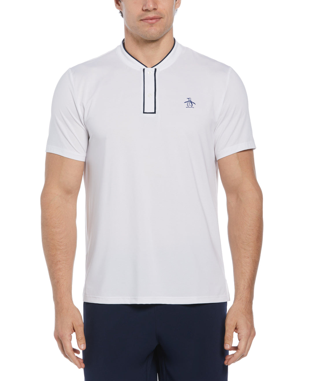 Piped Blade Collar Performance Short Sleeve Tennis Polo Shirt (Bright White) 