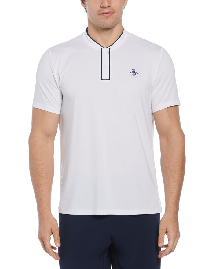 Piped Blade Collar Performance Short Sleeve Tennis Polo Shirt (Bright White) 