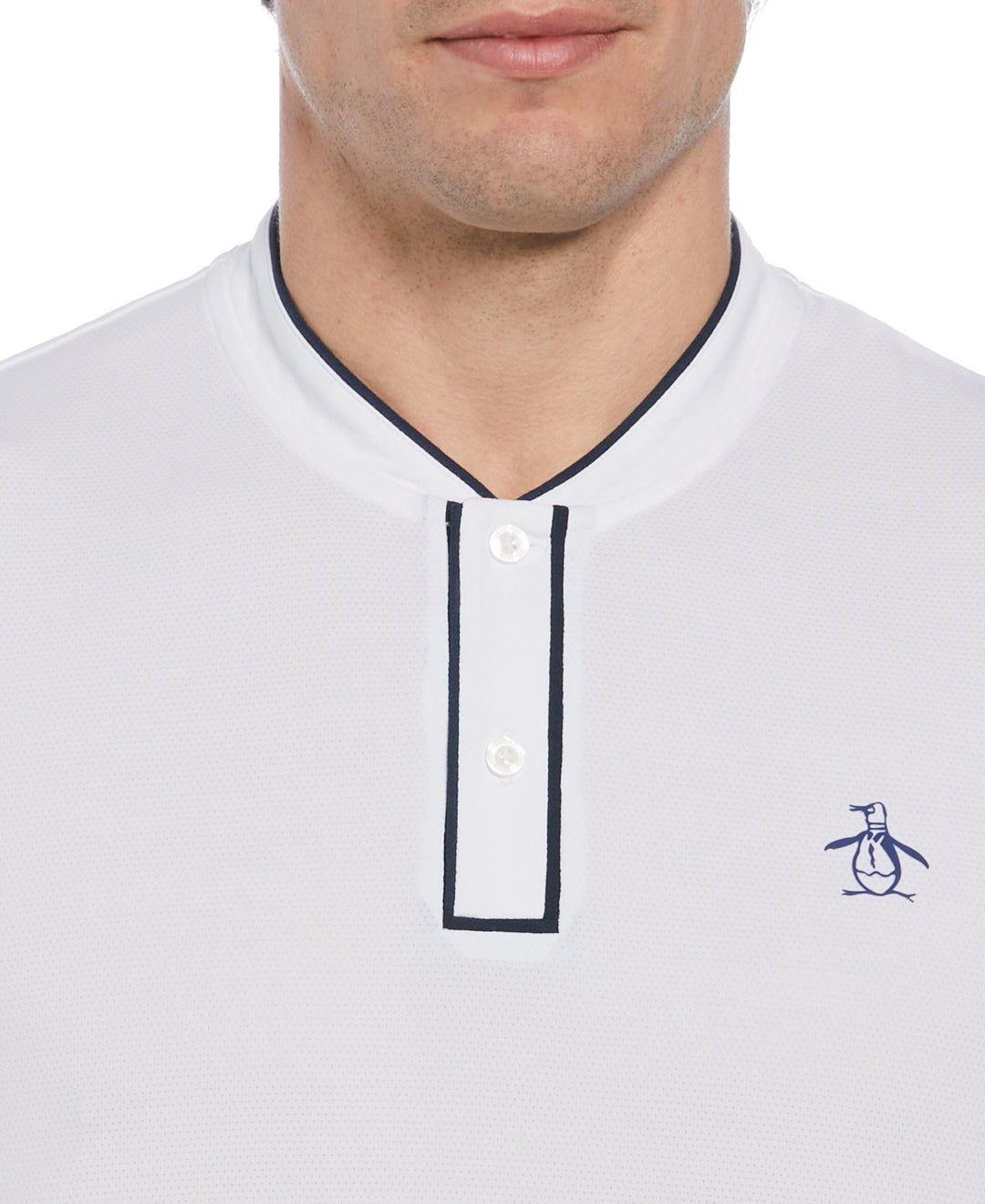 Piped Blade Collar Performance Short Sleeve Tennis Polo Shirt (Bright White) 