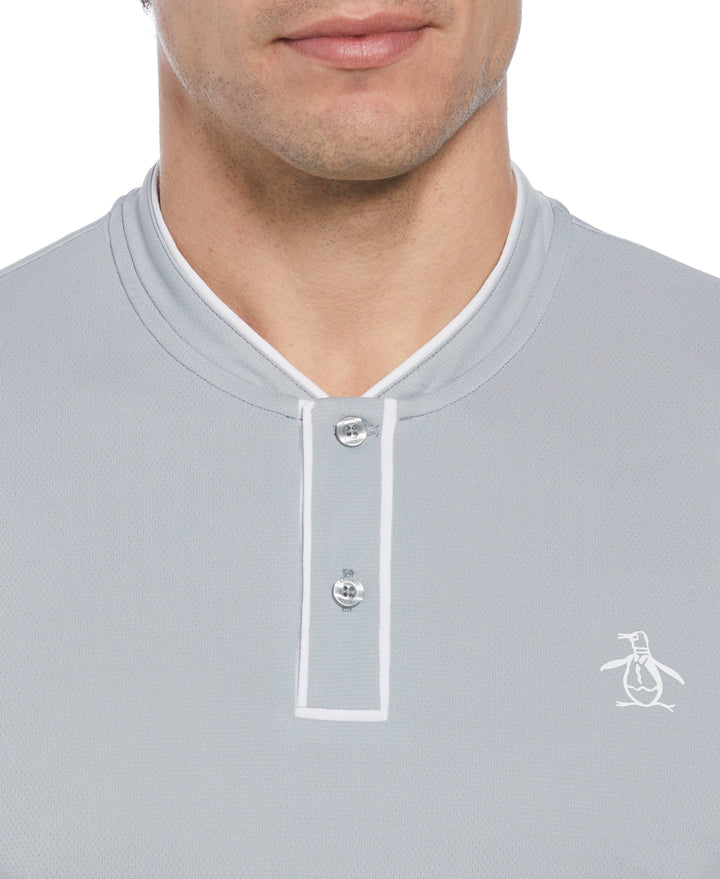 Piped Blade Collar Performance Short Sleeve Tennis Polo Shirt (Quarry) 