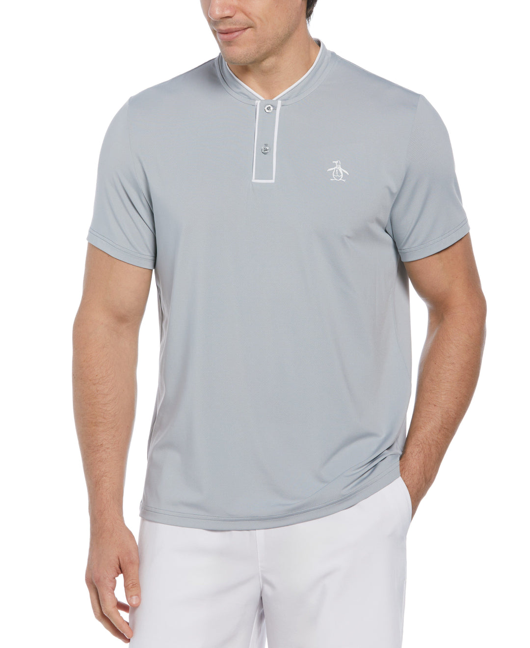Piped Blade Collar Performance Short Sleeve Tennis Polo Shirt (Quarry) 
