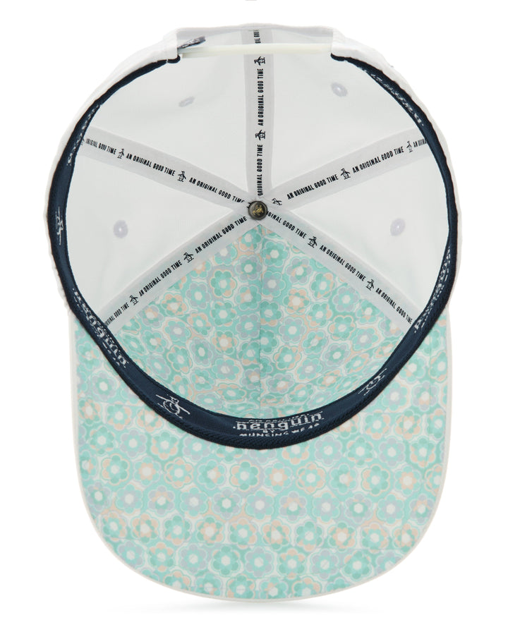 Polyester Retro Floral Pete Performance Cap (Bright White) 