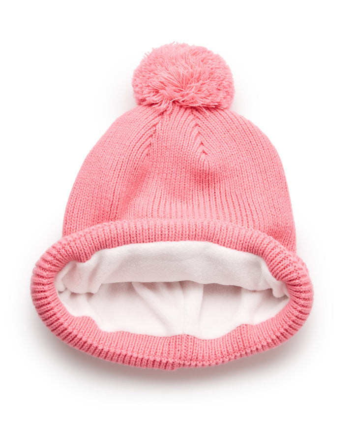 Pom Pom Beanie with Logo (Pink Carnation) 